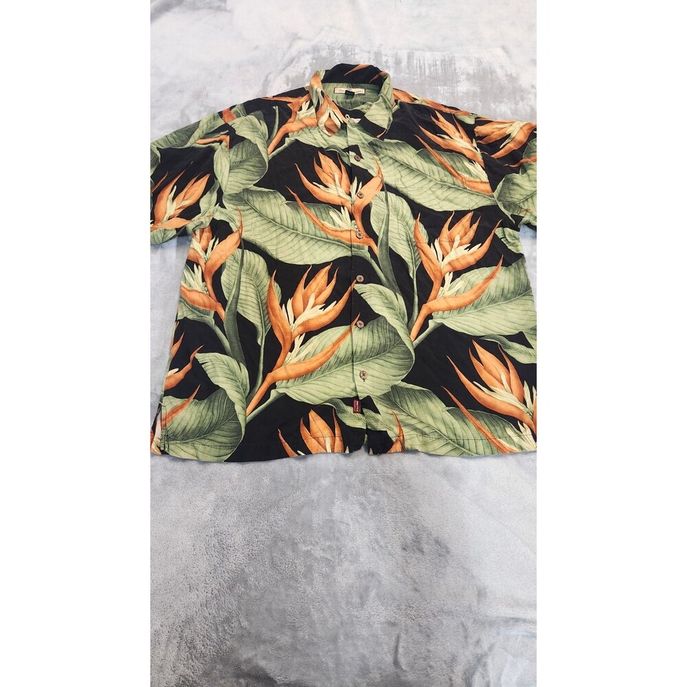 Tommy Bahama Men's XL Black 100%‎ Silk Floral Leaves Button Down Shirt